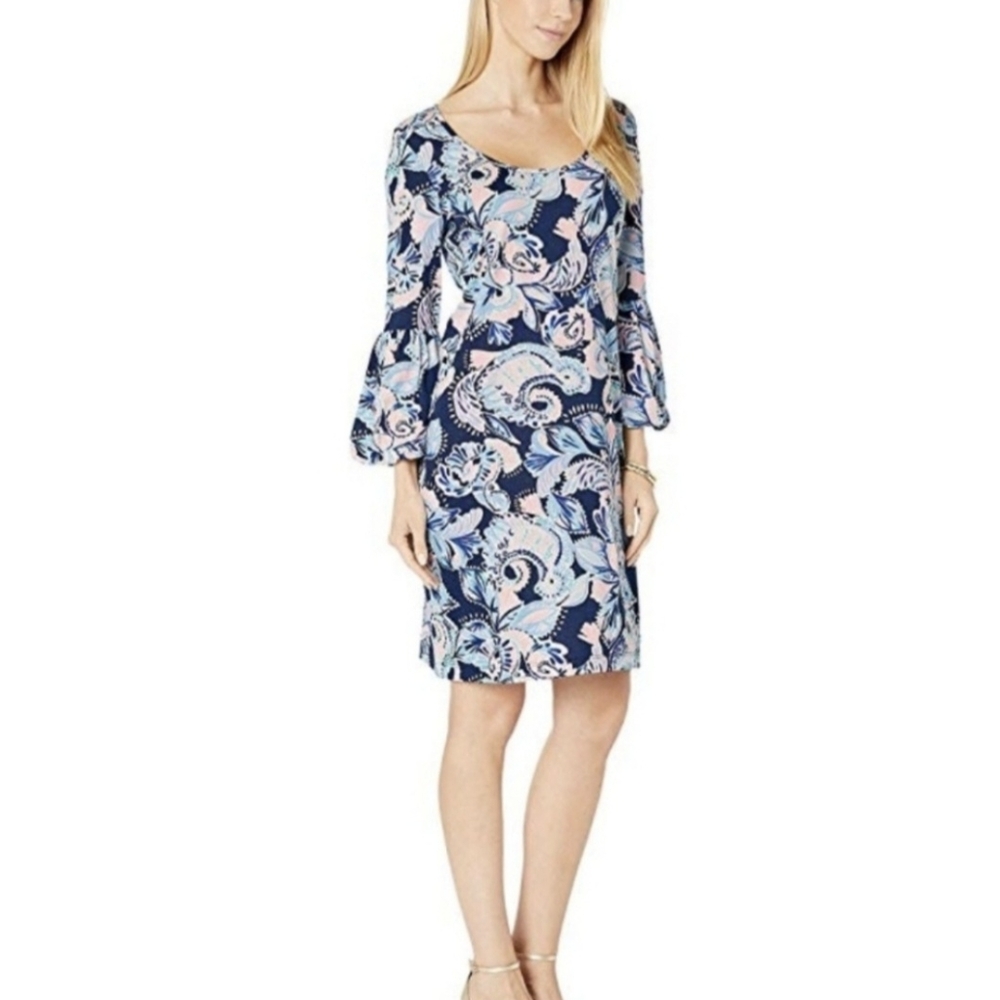 Lilly Pulitzer Carlile Dress High Tide Holy Flockamolie Small Pima Cotton